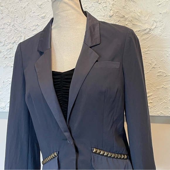 FREE PEOPLE Womens Gray Gold Studded Pocket Blazer Coat Size 4 - Picture 4 of 9